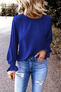 Apparel & Accessories Blue / S Preorder | Round Neck Flounce Sleeve Top